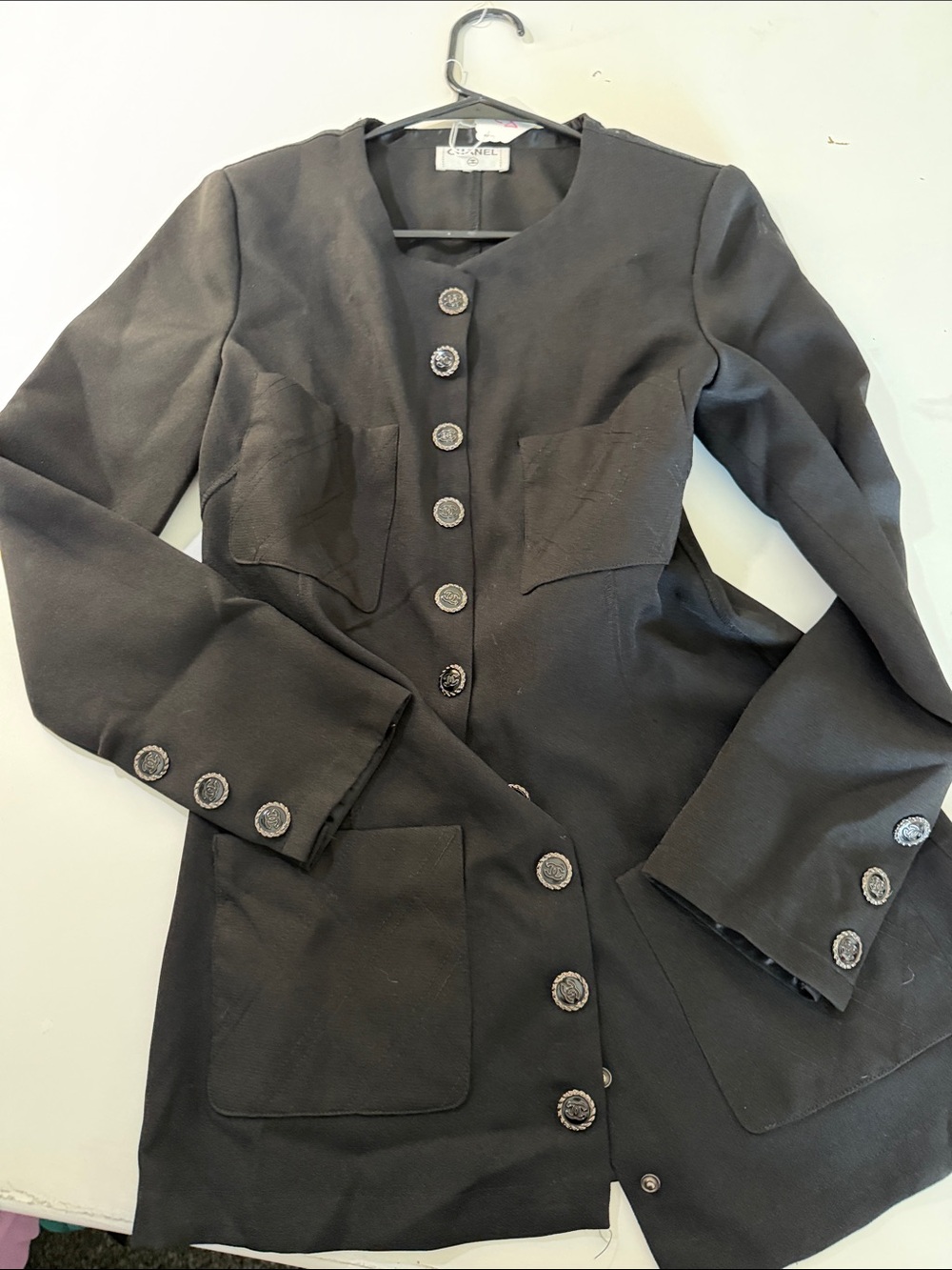 Chanel 36 long Black Button-Front Longline Jacket